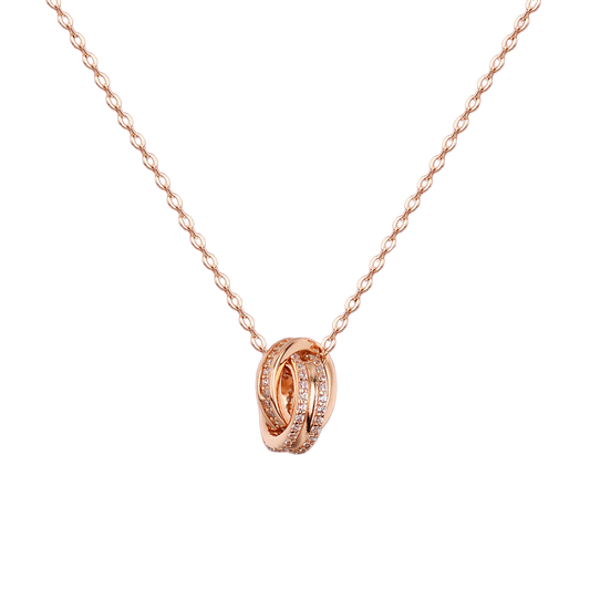 Interlocking Double Ring Necklace — Sterling Silver with Pavé Detail, Rose Gold or White Gold