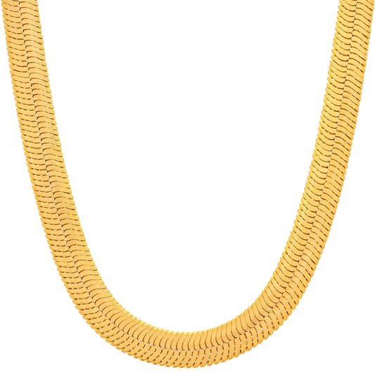 Herringbone Chain Necklace — 7mm Kink-Free in 24K Gold Plating