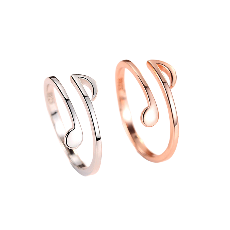 Music Note Open Ring — Adjustable Wrap Band in Silver or Rose Gold
