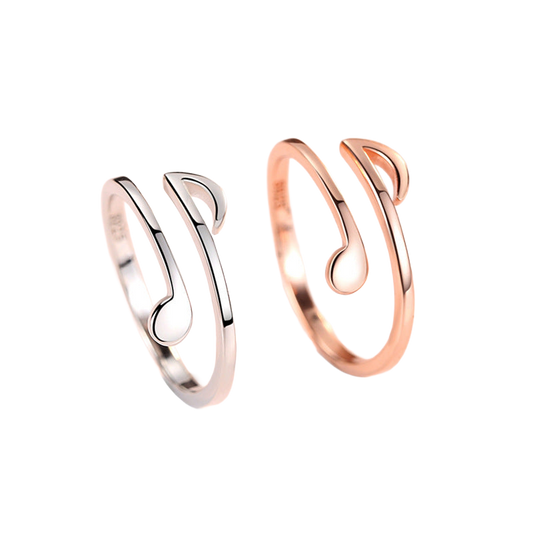 Music Note Open Ring — Adjustable Wrap Band in Silver or Rose Gold